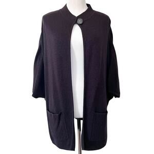 Tally Ho Womens Knit Cape Poncho Cape Open Front Cardigan Pockets Dark Purple 2X